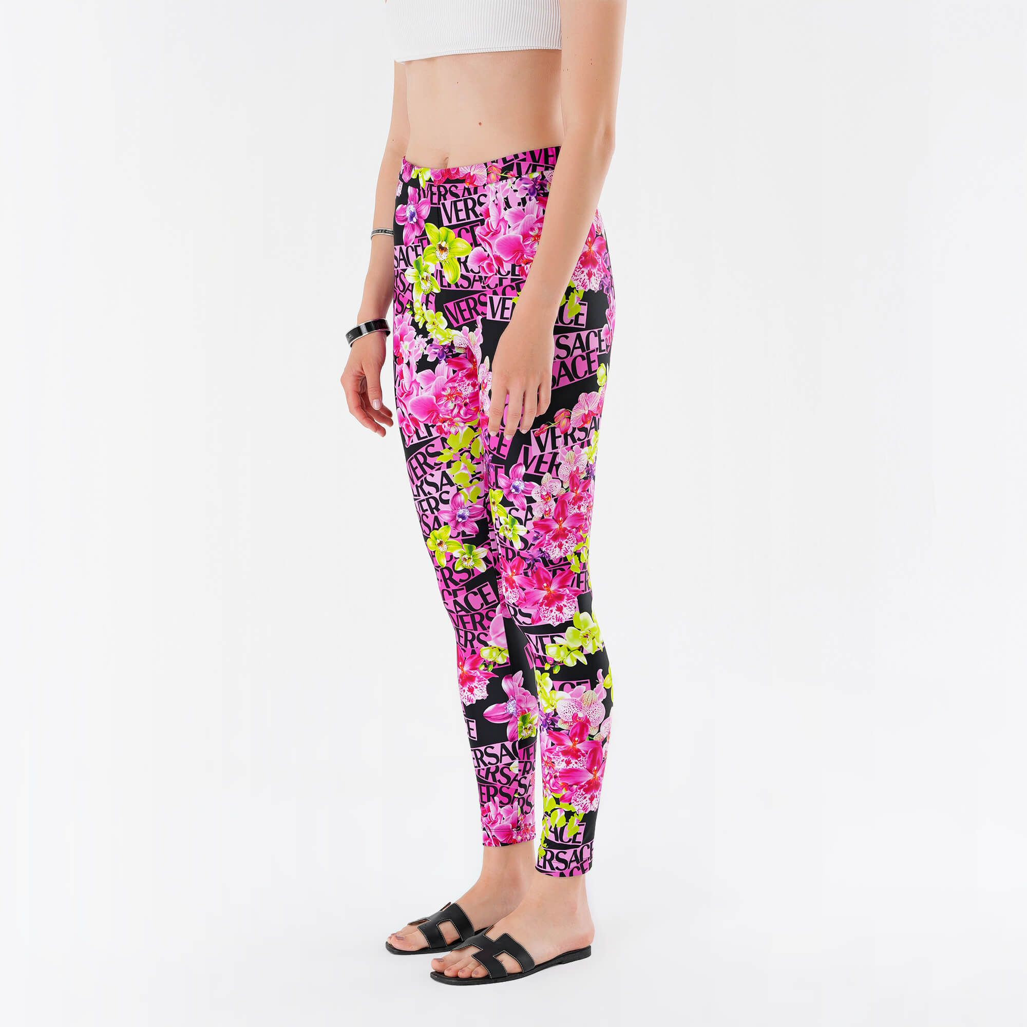 Versace- Multicolor Floral  Logo Printed Leggings IT42